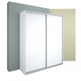ארון הזזה צבע לבן פרופיל ניקל 2 דלתות במידות 210 ס"מ עד 240 ס"מ
